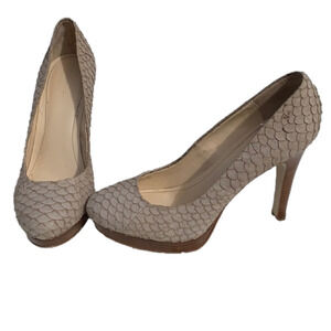 Calvin Klein Beige Brown Kendall Textured Leather Platform Heel Women Size 8.5‎
